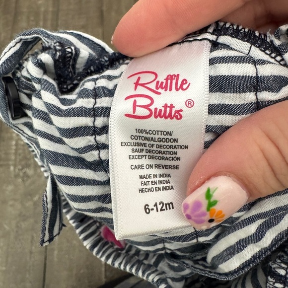 Ruffle Butts Navy Stripe Cross-Back Ruffle Romper Size 6-12 Months - Picture 7 of 7